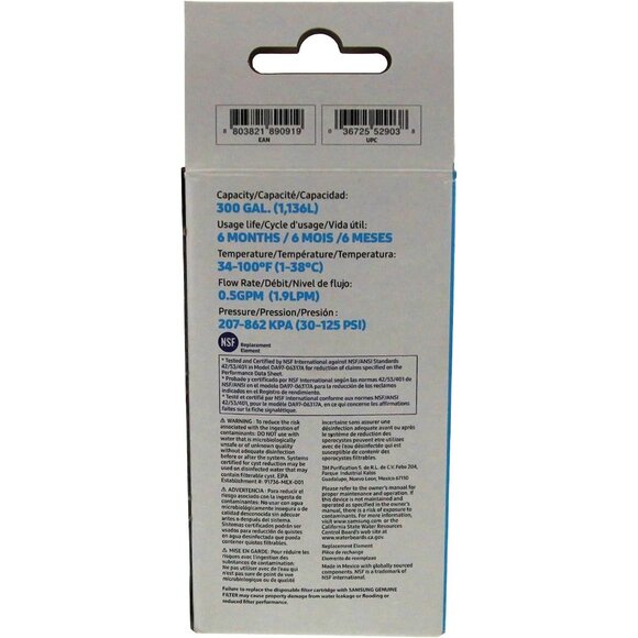 SAMSUNG Genuine DA29-00003G Refrigerator Water Filter - Carbon Block Filtration - Picture 7 of 8